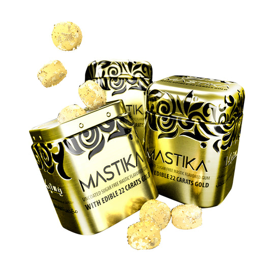 MASTIKA GUM GOLD TIN | 24 Pieces With Edible 22 Carats Gold Per Tin